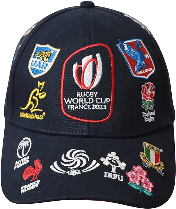 navy cap with the Rugby World Cup France 2023 logo and logo of various rugby teams